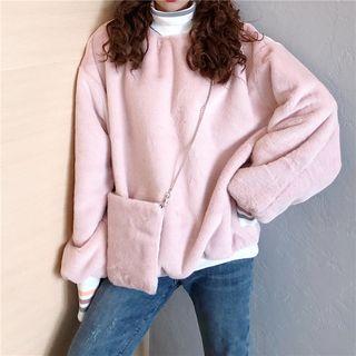 Set: Fleece-lined High Neck Top + Fleece Crossbody Bag