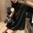 Elbow-sleeve Turtleneck T-shirt Dress