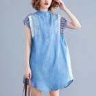 Sleeveless Embroidered Mini Shirtdress Light Blue - One Size