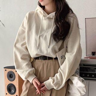 Hooded Slit-hem Cropped Sweatshirt