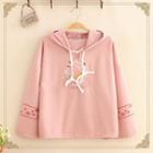 Deer Embroidered Drawstring Hooded Top
