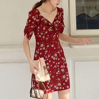 Short-sleeve Floral Print Mini Shift Dress