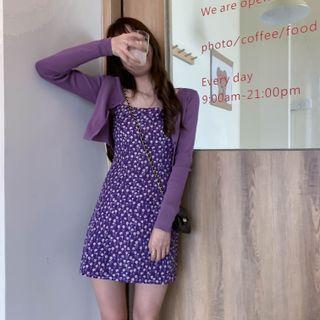 Spaghetti Strap Floral Print Mini Dress Floral - Purple - One Size