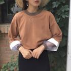 Long-sleeved Color Block Loose-fit Crewneck Straight Panel Mesh Sweatshirt