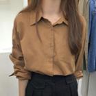 Long-sleeve Plain Shirt Shirt - Brown - One Size