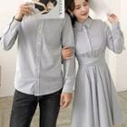 Couple Matching Long-sleeve Striped A-line Dress / Shirt
