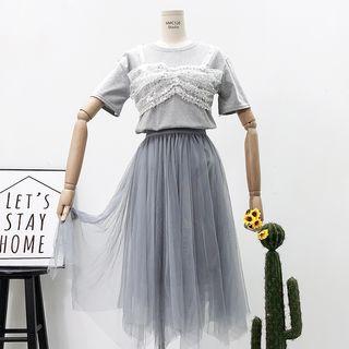 Set: Patchwork T-shirt + Mesh Skirt