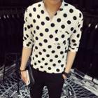 V-neck Dotted Elbow-sleeve Shirt