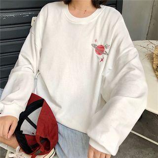 Embroidered Long Sleeve Pullover White - One Size