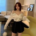 Long-sleeve Cold-shoulder Shirt / Wide-leg Shorts