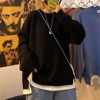 Slit Round-neck Oversize Sweater