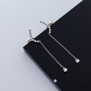 Faux Pearl Rhinestone Sterling Silver Dangle Earring 1 Pair - S925 Silver - Silver - One Size