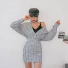 Set: Contrast-trim Tweed Cardigan + Miniskirt