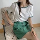 Short-sleeve Bear Embroidered T-shirt / Mini A-line Skirt