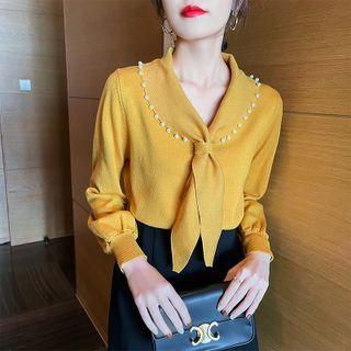 Beaded Tie-neck Blouse