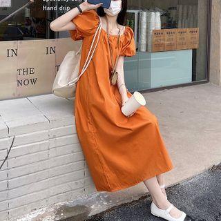Puff Short-sleeve Square-neck Dress