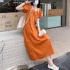 Puff Short-sleeve Square-neck Dress