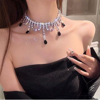 Rhinestone Fringed Alloy Choker Choker - Silver - One Size