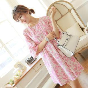 Elbow-sleeve Floral Dress