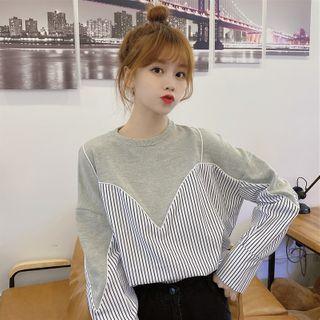 Mock Two Piece Long-sleeve Striped Sweatshirt