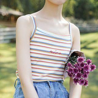 Lettering Embroidered Striped Camisole Top