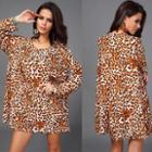 Long-sleeve Leopard Pattern Mini Dress