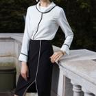 Contrast Trim Blouse / Pencil Skirt / Set