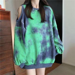 Cold-shoulder Tie Dye Sweatshirt Green - One Size