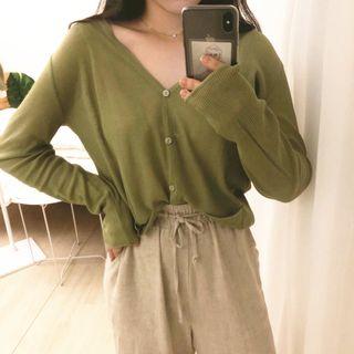 Plain Knit Top Avocado Green - One Size