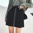 Contrast Trim Zip Front A-line Skirt