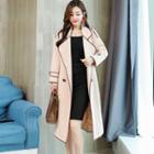 Long Contrast-trim Double-breasted Trench Coat