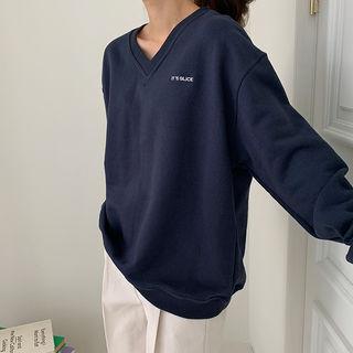 V-neck Letter Embroidered Sweatshirt