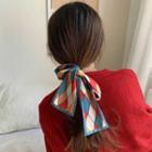 Print Narrow Scarf Hair Tie Blue & Yellow & Red - One Size