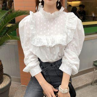 Puff-sleeve Ruffled Blouse White - One Size