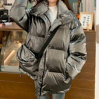Wet-look Stand-collar Padded Jacket
