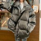 Wet-look Stand-collar Padded Jacket