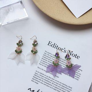 Rhinestone Floral Resin Petal Dangle Earring
