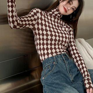 Turtleneck Argyle Knit Top