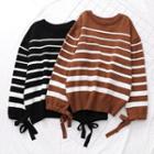 Drawstring-sleeve Striped Sweater