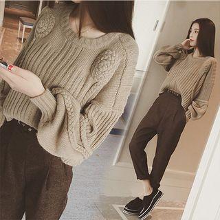 Set: Puff-sleeve Sweater + Dress Pants