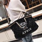 Lettering Sequined Tote Bag Black - One Size