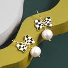Checker Print Bow Drop Earring / Clip-on Earring