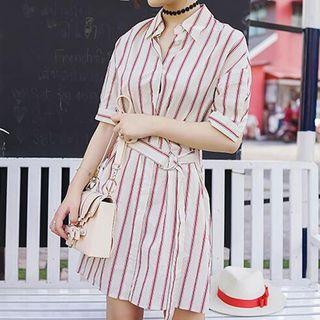 Pinstriped Short-sleeve Shirtdress