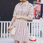 Pinstriped Short-sleeve Shirtdress
