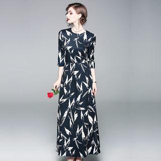 Floral 3/4-sleeve Maxi Chiffon Dress