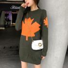 Maple Leaf Pattern Long-sleeve Knit Dress
