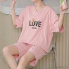 Loungewear Set : Short-sleeve Print T-shirt + Shorts