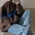 Round-neck Plaid Lettering Oversize Sweater