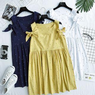 Linen Dot Bow Tank Dress