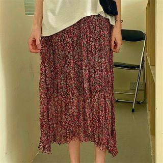 Floral High-waist Chiffon Skirt Pink - One Size